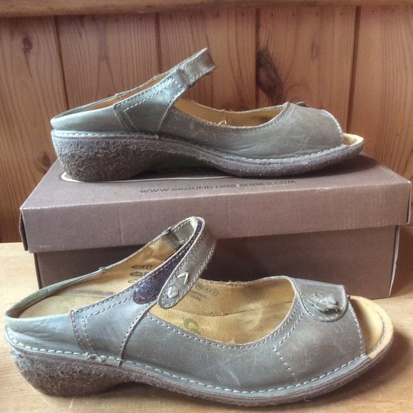 Groundhog Haarlem Green Leather Open Toe Boho Comfort Mule Clog Size EU 39/US 8 - Picture 1 of 7